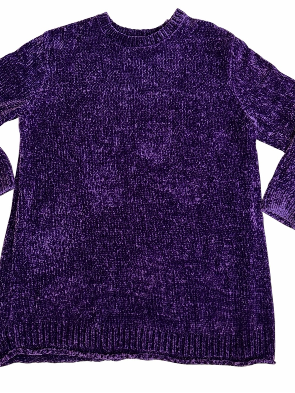Royal Purple Chenille Soft Cozy Tunic Sweater Crewneck Pullover Long Warm EUC